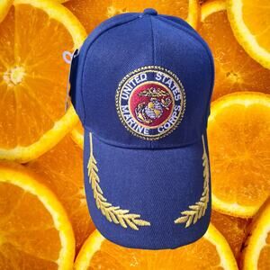 NWT DF Blue US Marine Corps Hook and Loop Adjustable Baseball Hat Cap